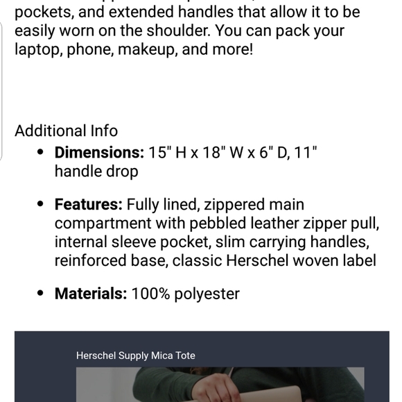 NEW Herschel Supply Co. Mica Tote - Picture 6 of 11
